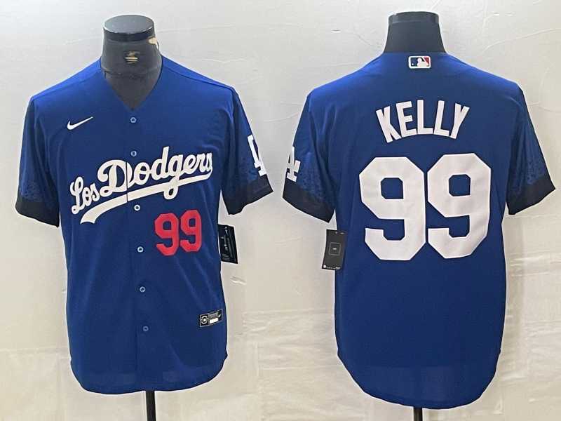 Men%27s Los Angeles Dodgers #99 Joe Kelly Number Blue 2021 City Connect Cool Base Stitched Jersey->los angeles dodgers->MLB Jersey